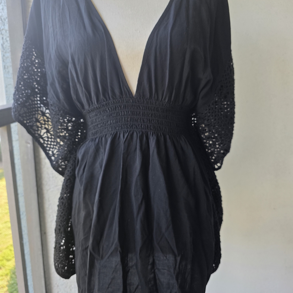 Black Crochet Sleeve Dress